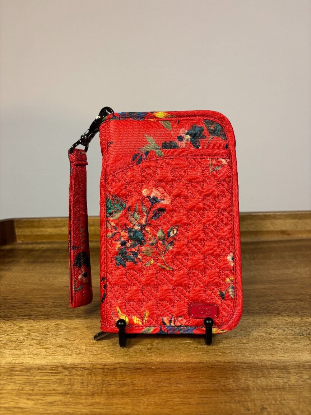 Lug Tandem Orange Floral Quilted Nylon Zippered Wallet